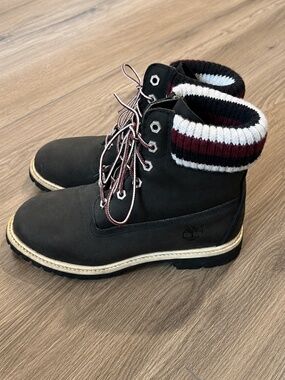 Timberland Roll Top Black Nubuck Knit Collar Boots Mens 8